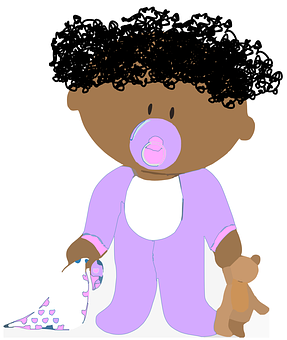 Cartoon Baby With Pacifierand Teddy Bear