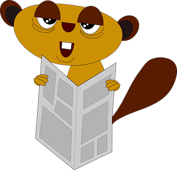 Cartoon Beaver Reading Newspaper