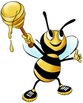 Cartoon Bee Holding Honey Dripper.jpg