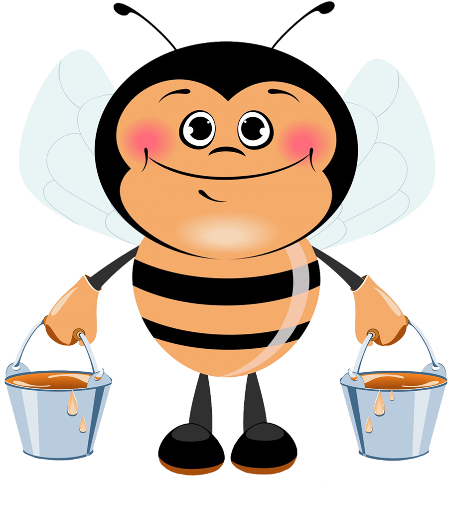 Cartoon Bee With Honey Buckets.png