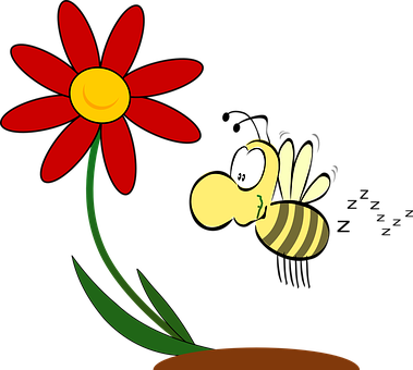 Cartoon Beeand Red Flower