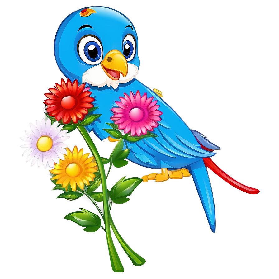 Cartoon Bird With Flowers Png 06202024