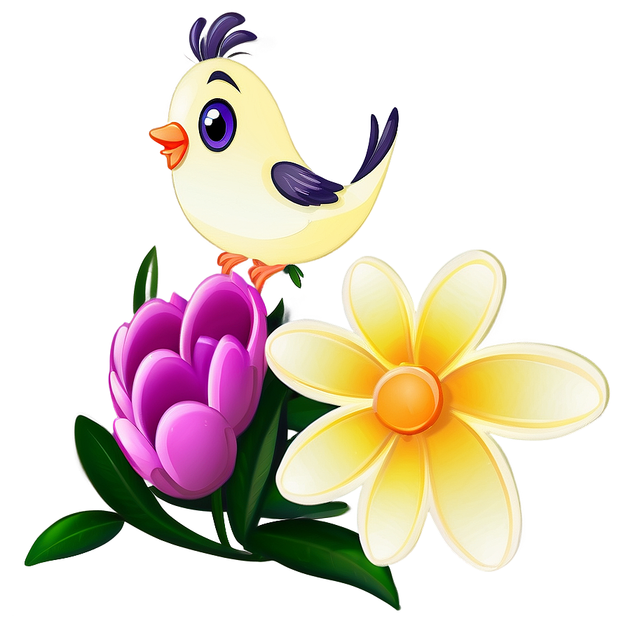 Cartoon Bird With Flowers Png 95