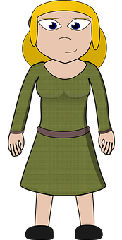 Cartoon Blonde Characterin Green Dress