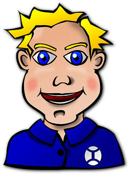 Cartoon Boy Blue Shirt Soccer Badge