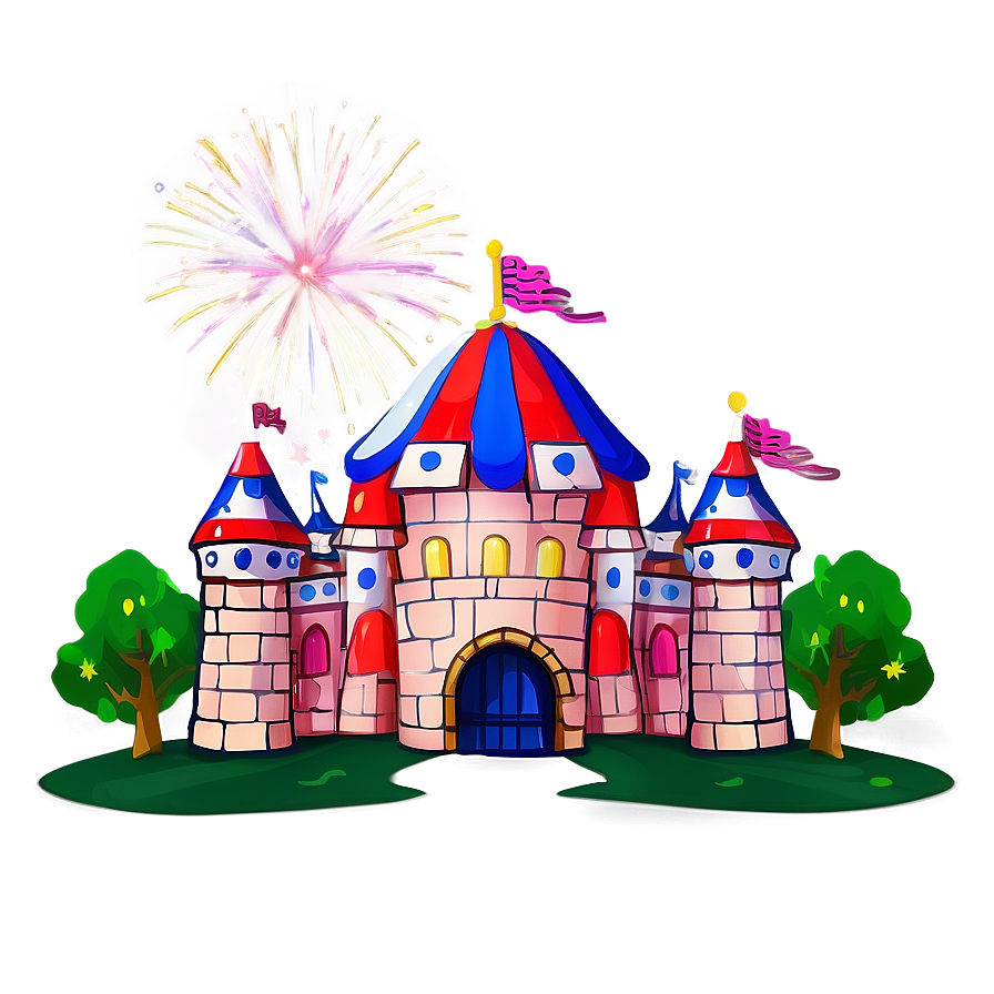 Cartoon Castle With Fireworks Png Kdj43