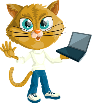 Cartoon Cat With Laptop