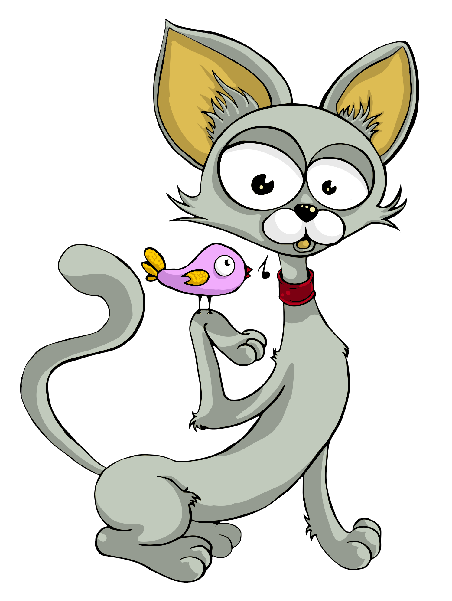 Cartoon Catand Bird Friends