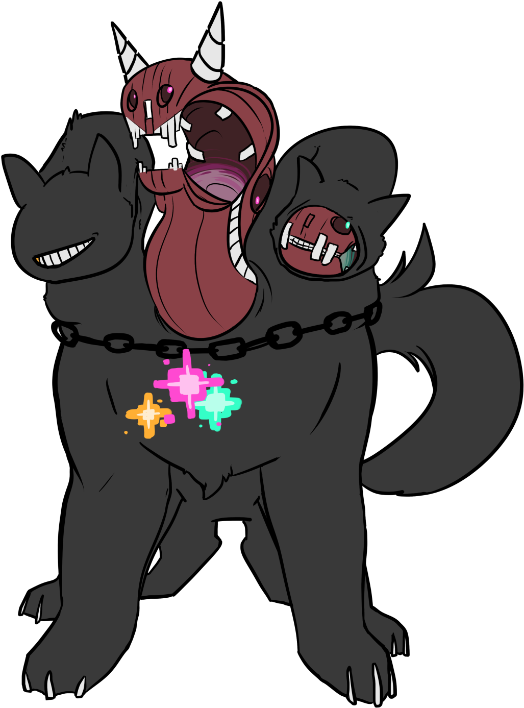 Cartoon Cerberus Three Heads Chain Collar.png