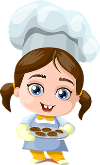 Cartoon Chef Girl Holding Cookies