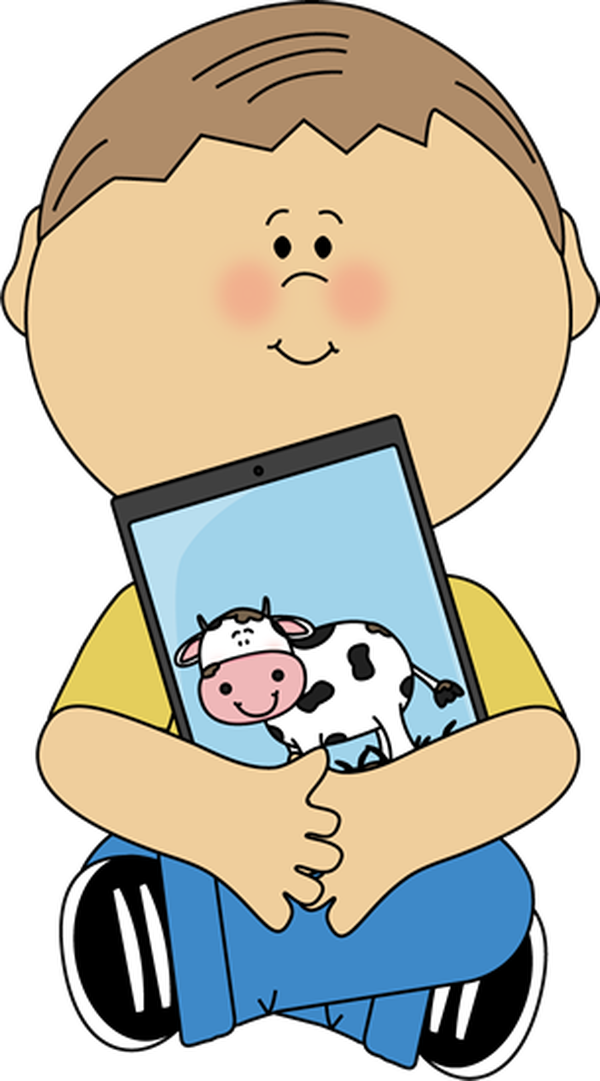 Cartoon Child Holding Tablet