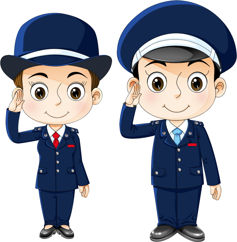 Cartoon Child Police Officers Saluting