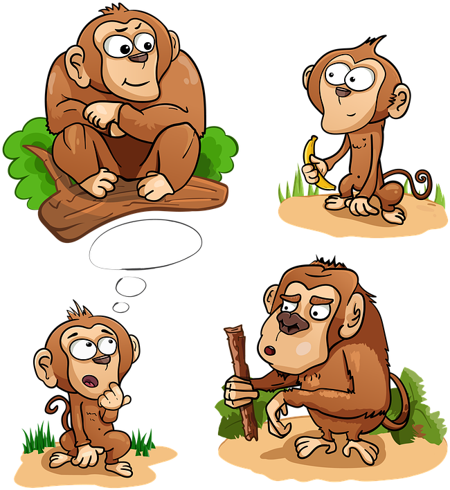 Cartoon Chimpanzees Various Expressions