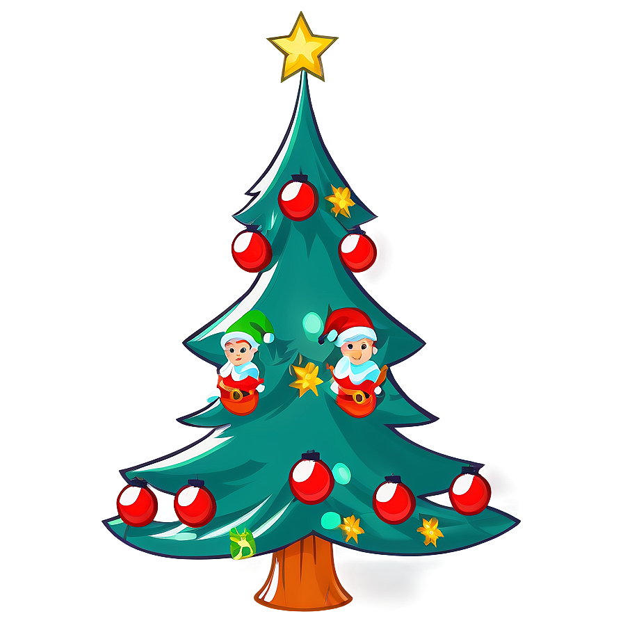 Cartoon Christmas Tree With Elves Png Nkx5