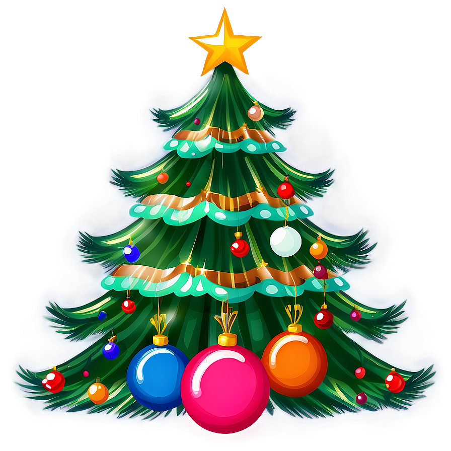 Cartoon Christmas Tree With Ornaments Png Gle93