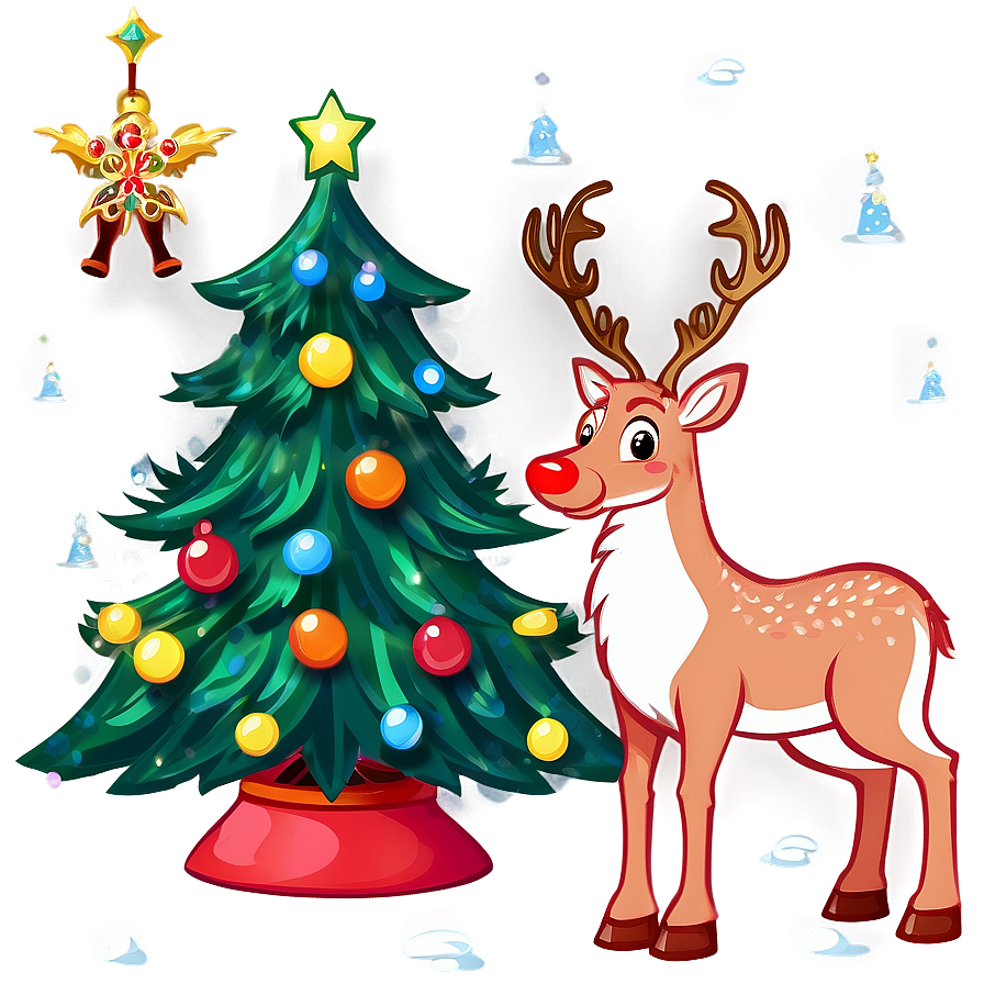 Cartoon Christmas Tree With Reindeer Png 37