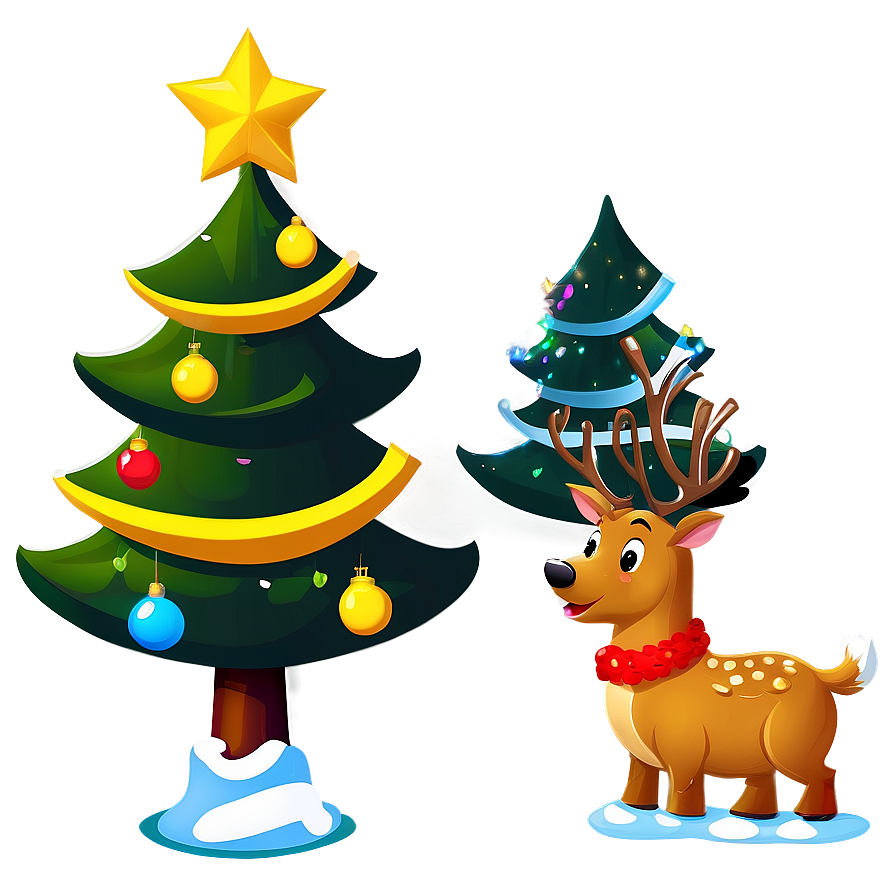 Cartoon Christmas Tree With Reindeer Png 85