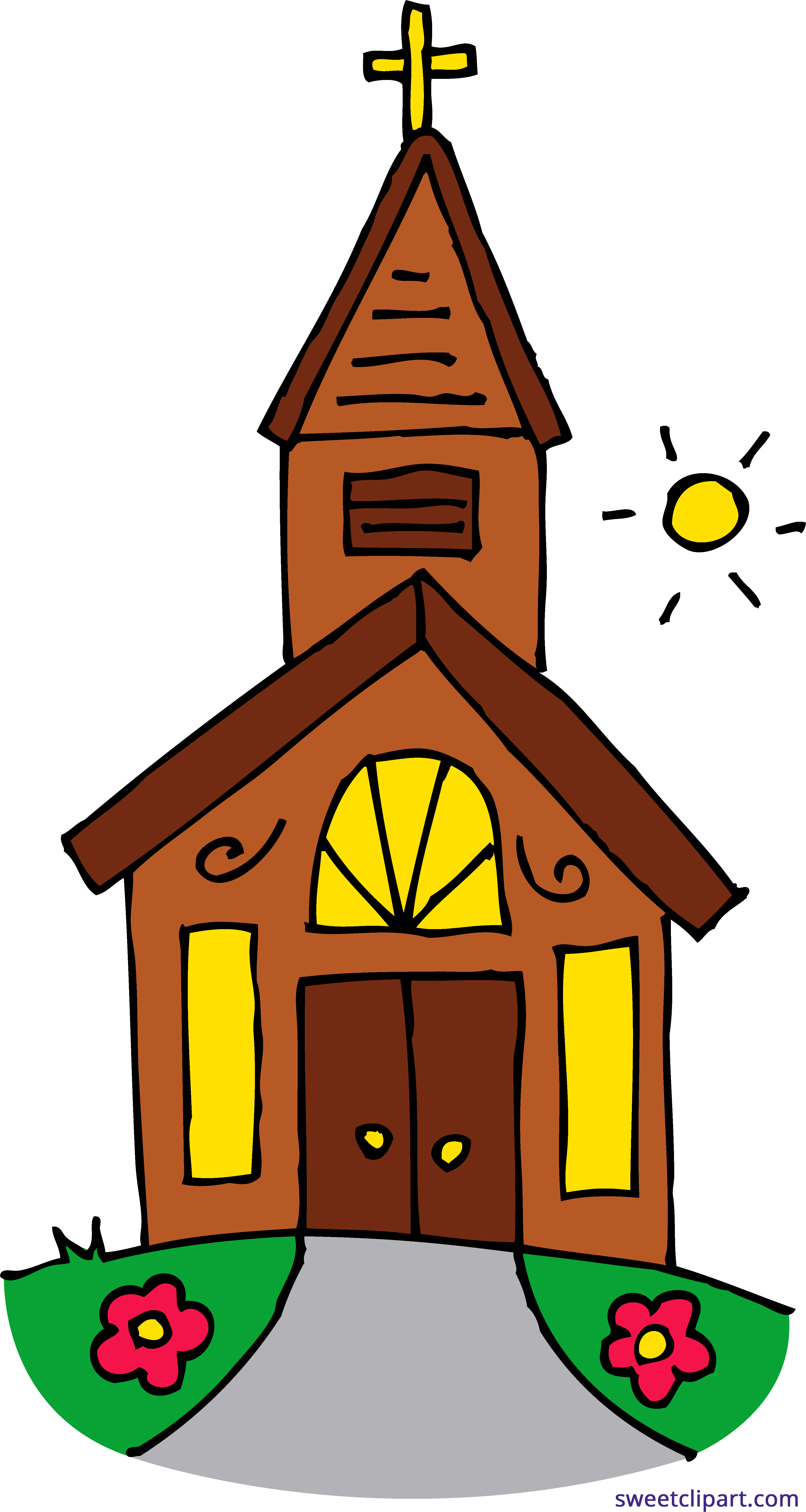 Cartoon Churchwith Sun Clipart