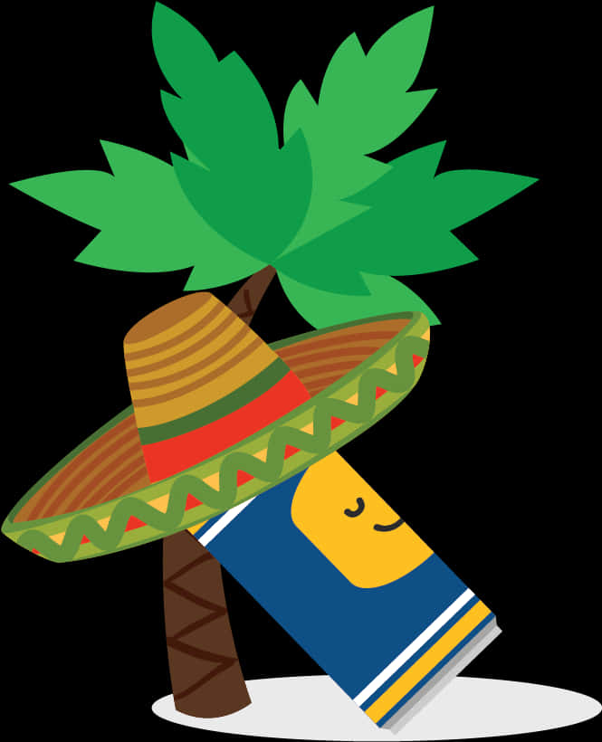 Cartoon Coconut Tree Wearing Sombrero