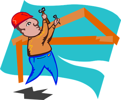 Cartoon Construction Worker Hammering