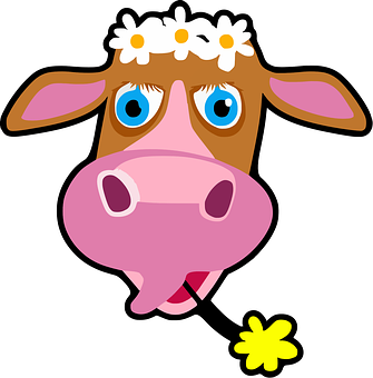 Cartoon Cowwith Daisy Flowers