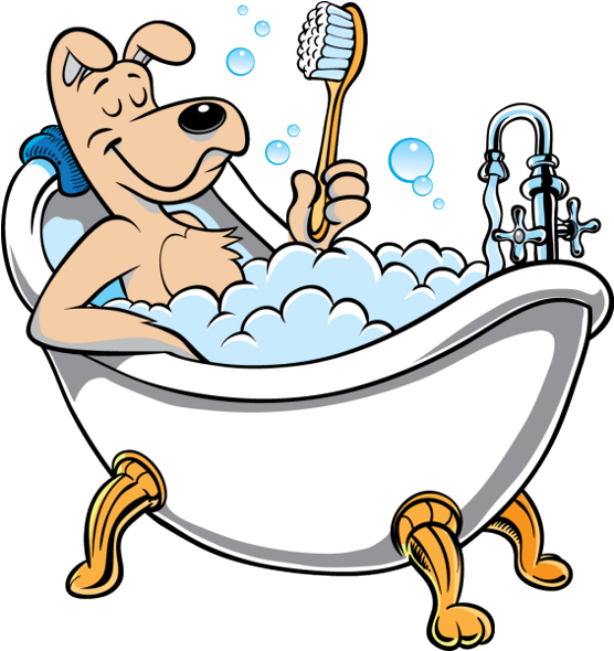 Cartoon Dog Brushing Teethin Bathtub