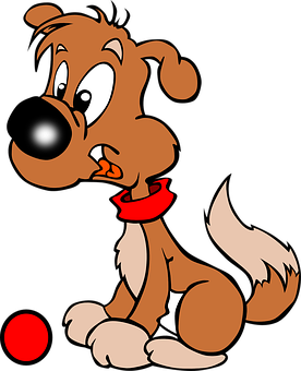 Cartoon Dog Sitting With Red Collar