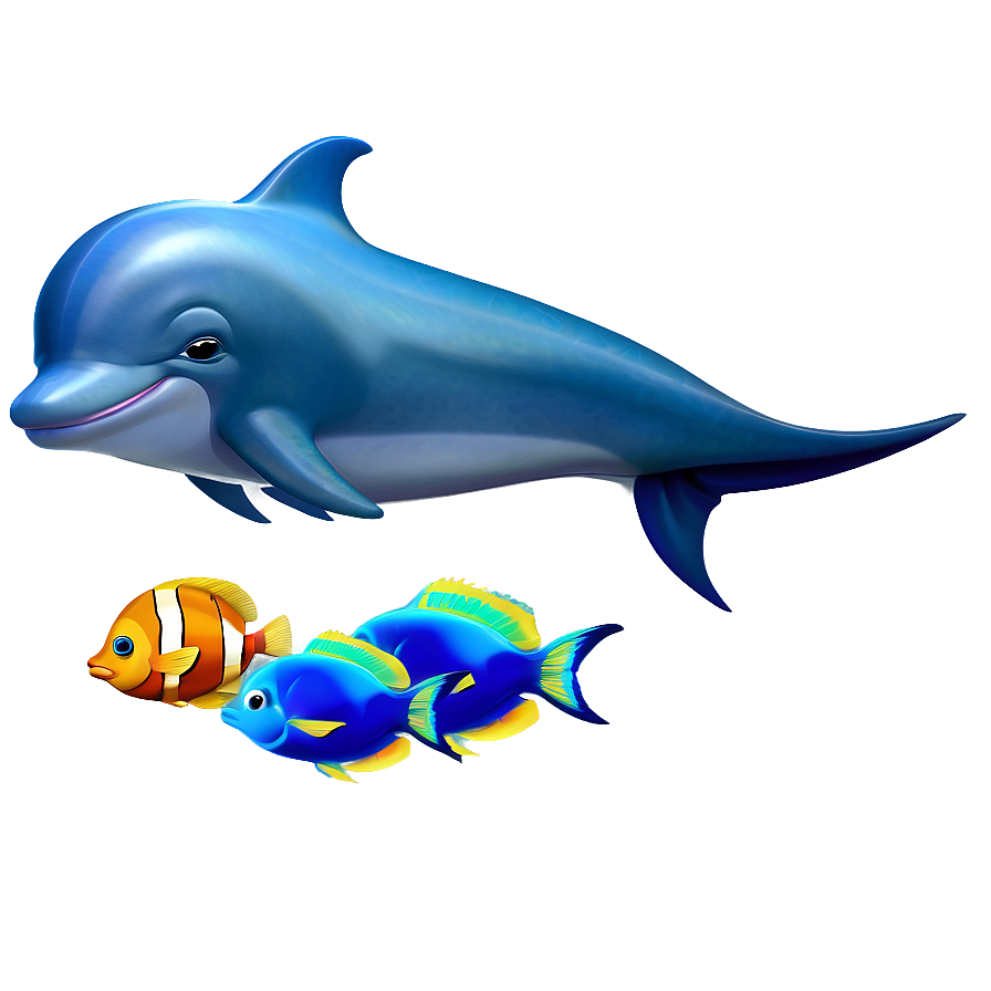 Cartoon Dolphin With Fish Friends Png 15