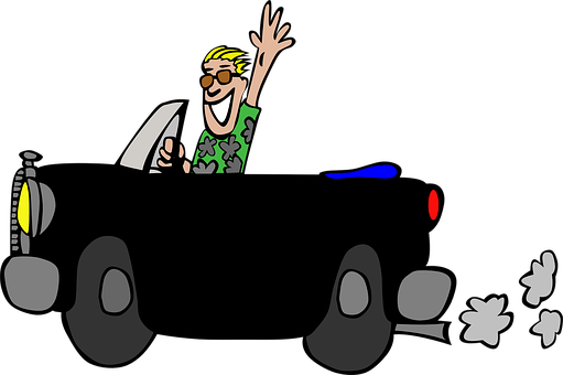 Cartoon Driver Waving From Car