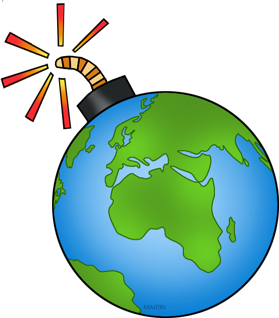 Cartoon Earth With Lit Fuse Bomb Clipart