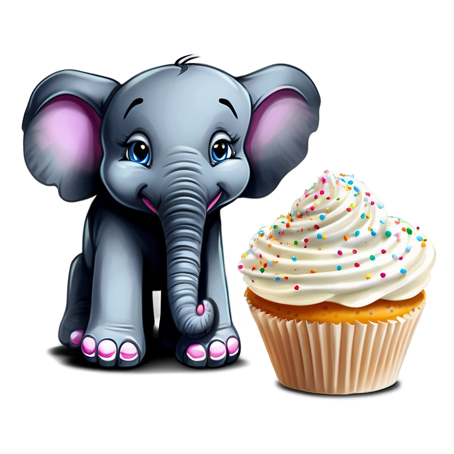 Cartoon Elephant With Cupcake Png 16