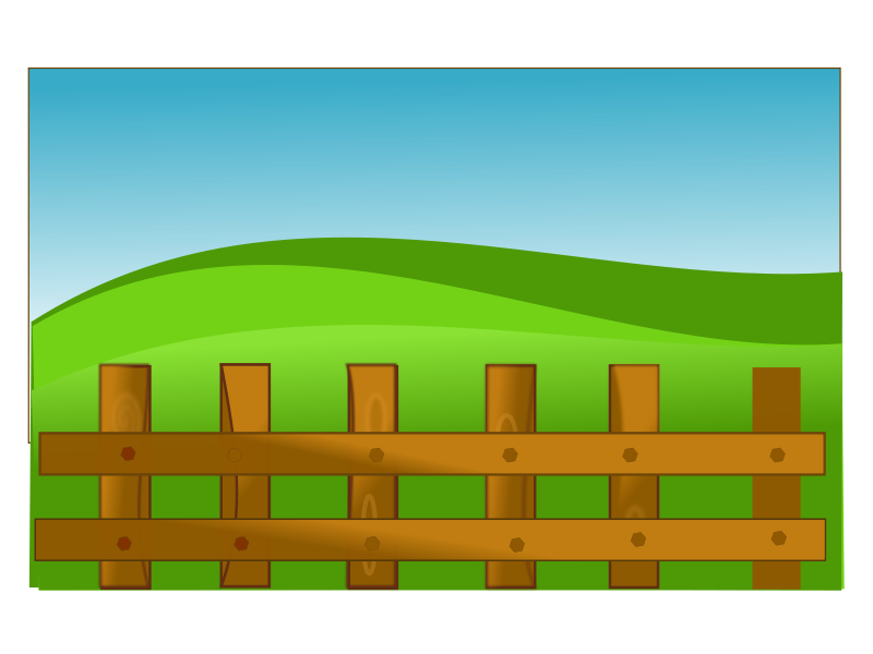 Cartoon Farm Fence Green Hills Background