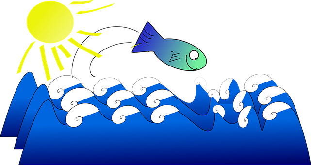 Cartoon Fish Jumping Over Waves