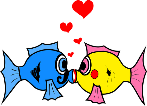 Cartoon Fish Kissing Love Illustration