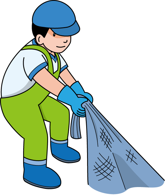 Cartoon Fisherman Pulling Net