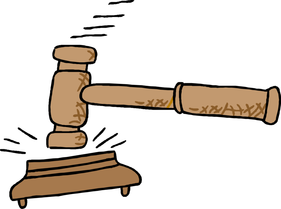 Cartoon Gavel Striking Block