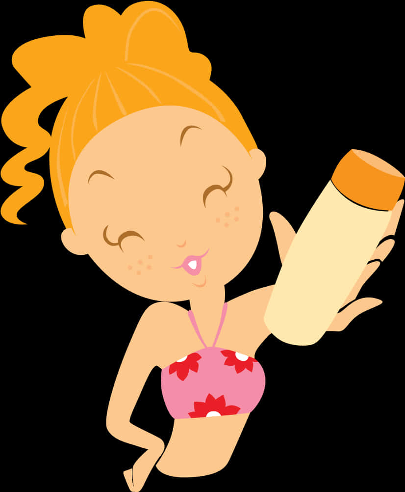 Cartoon Girl Applying Sunscreen