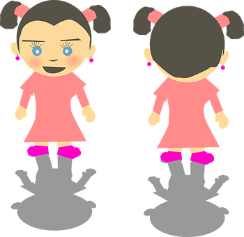 Cartoon Girl Frontand Back View