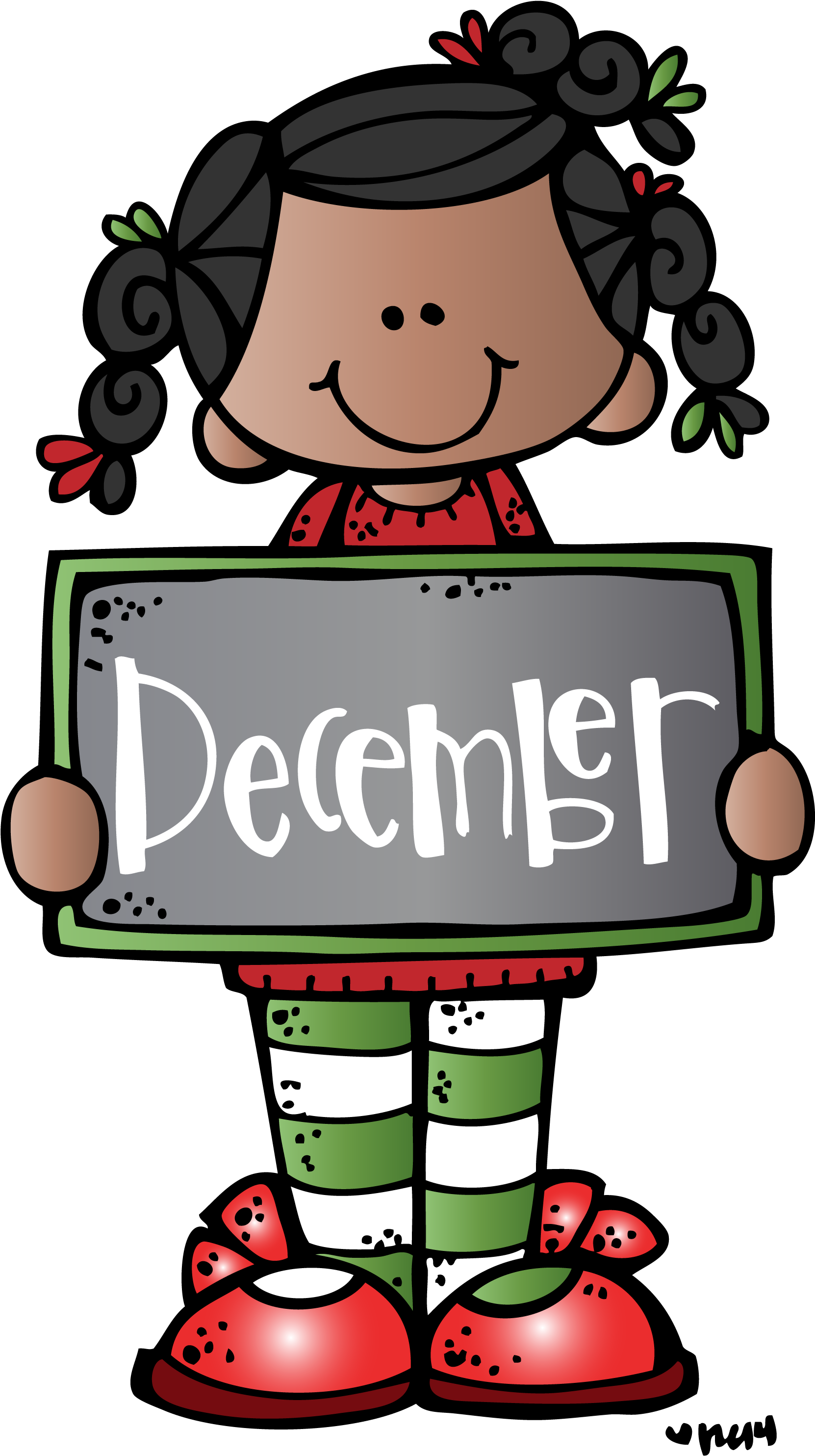 Cartoon Girl Holding December Sign