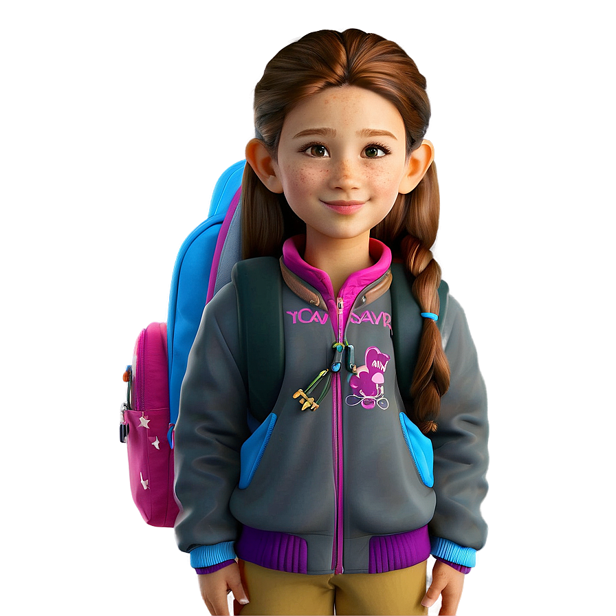 Cartoon Girl With Backpack Png Nol