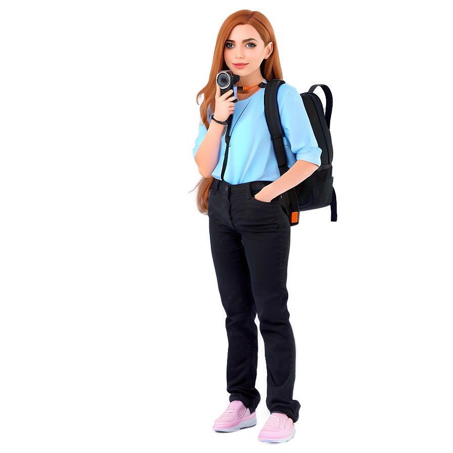 Cartoon Girl With Camera Png Frb