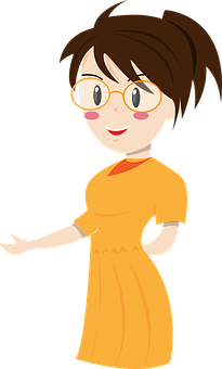 Cartoon Girlin Orange Dress