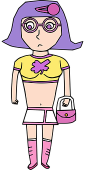 Cartoon Girlin Pinkand Yellow Outfit