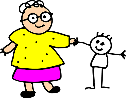 Cartoon Grandmaand Child Drawing