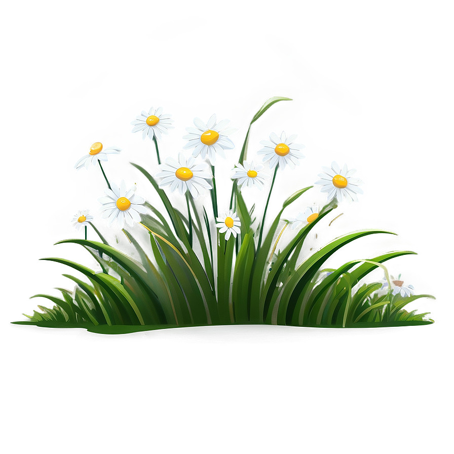 Cartoon Grass With Daisies Png Mnh