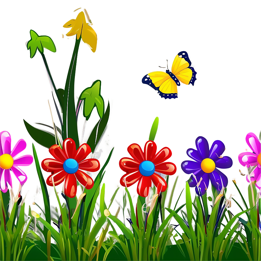 Cartoon Grass With Flowers Side Png Klf