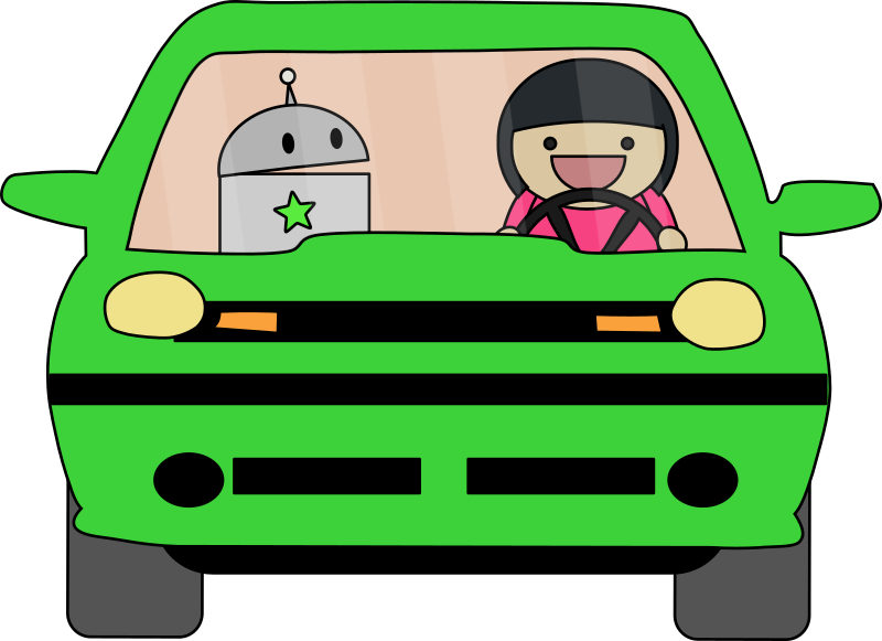 Cartoon Green Carwith Driverand Robot Passenger