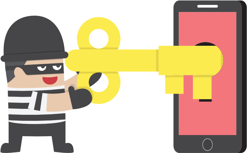 Cartoon Hacker Unlocking Smartphone