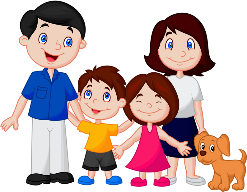 Cartoon Happy Family With Dog