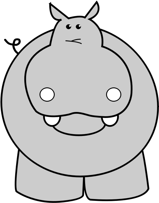 Cartoon Hippo Standing Gray Background